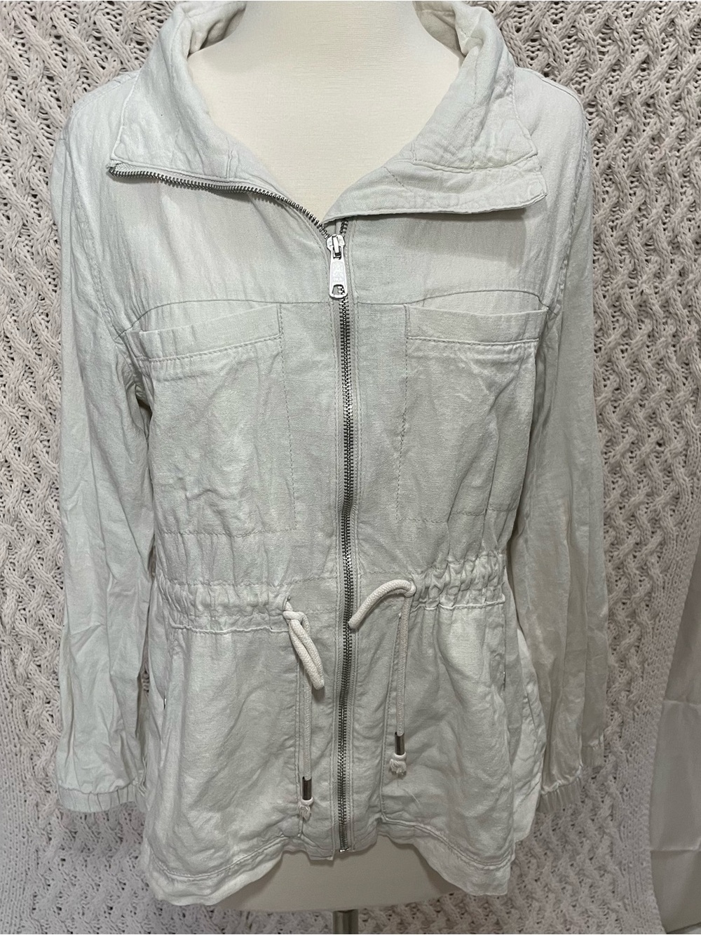 Old Navy Light Gray Drawstring-Waist Zip Front Jacket size M Linen